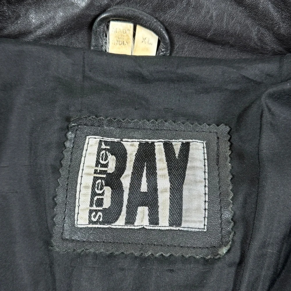 Vintage 90s Black Genuine Leather Distressed Full Zip Bomber Jacket Mens Size XL